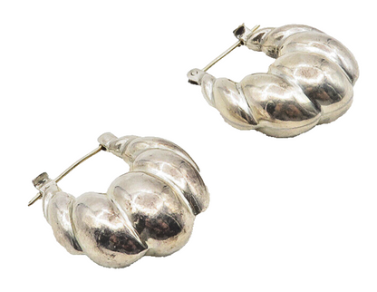 BAYANIHAN 925 Silver & 14K GOLD  Vintage Hollow Fluted Hoop Earrings  EG5140