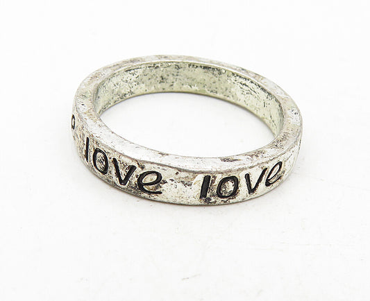925 Sterling Silver  Vintage Dark Tone Love Etched Band Ring Sz 7  RG9338
