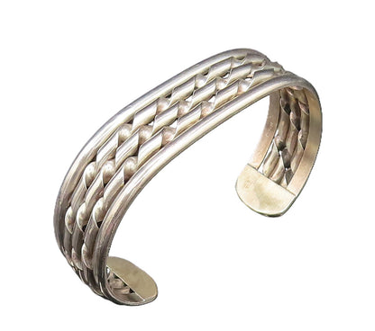 925 Sterling Silver  Vintage Twisted Three Row Cuff Bracelet  BT9484
