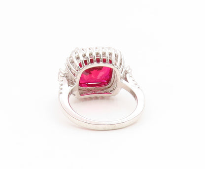 925 Sterling Silver Vintage Ring Elegant Ruby & Halo CZ Band  Sz 6.5  RG35062