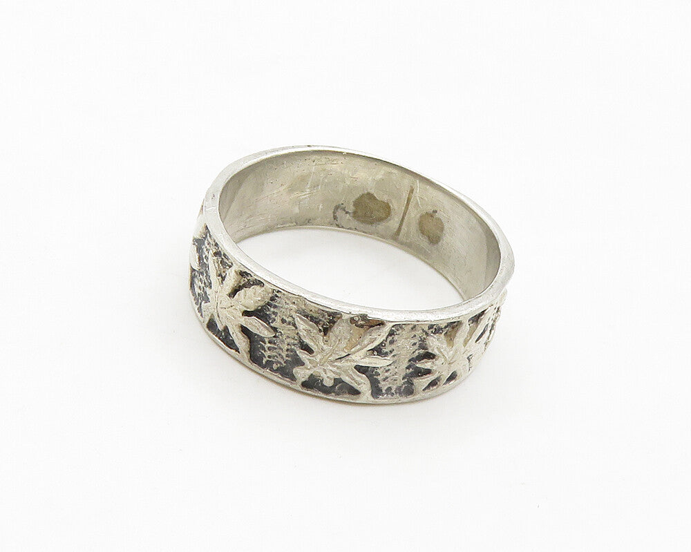 925 Sterling Silver  Vintage Shiny Floral Pattern Band Ring Sz 9.5  RG19203
