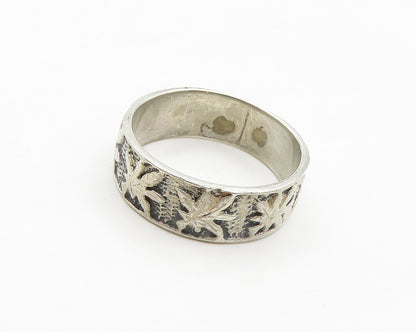 925 Sterling Silver  Vintage Shiny Floral Pattern Band Ring Sz 9.5  RG19203