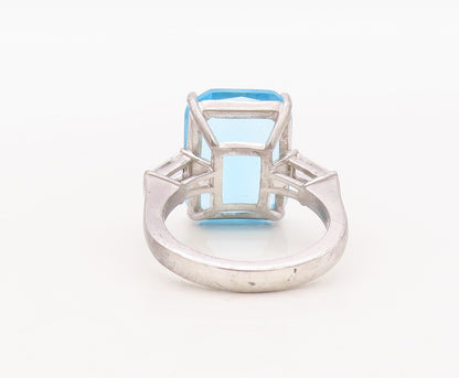 925 Sterling Silver Vintage Ring Minimalist Rectangle Blue Topaz  Sz 6  RG29344