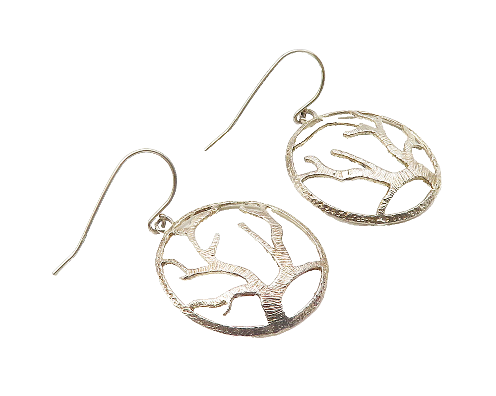 925 Sterling Silver  Vintage Tree Branches Motif Round Dangle Earrings  EG5586