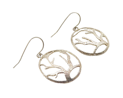 925 Sterling Silver  Vintage Tree Branches Motif Round Dangle Earrings  EG5586
