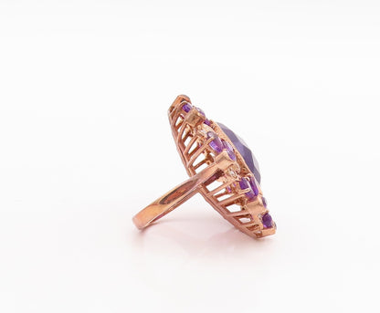 925 Sterling Silver Vintage Ring Rose Gold Plated Amethyst Flower  Sz 7  RG29632
