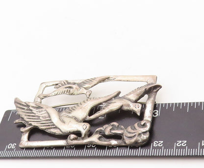 925 Sterling Silver Vintage Brooch Pin Antique Framed Cut Flying Birds BP11292