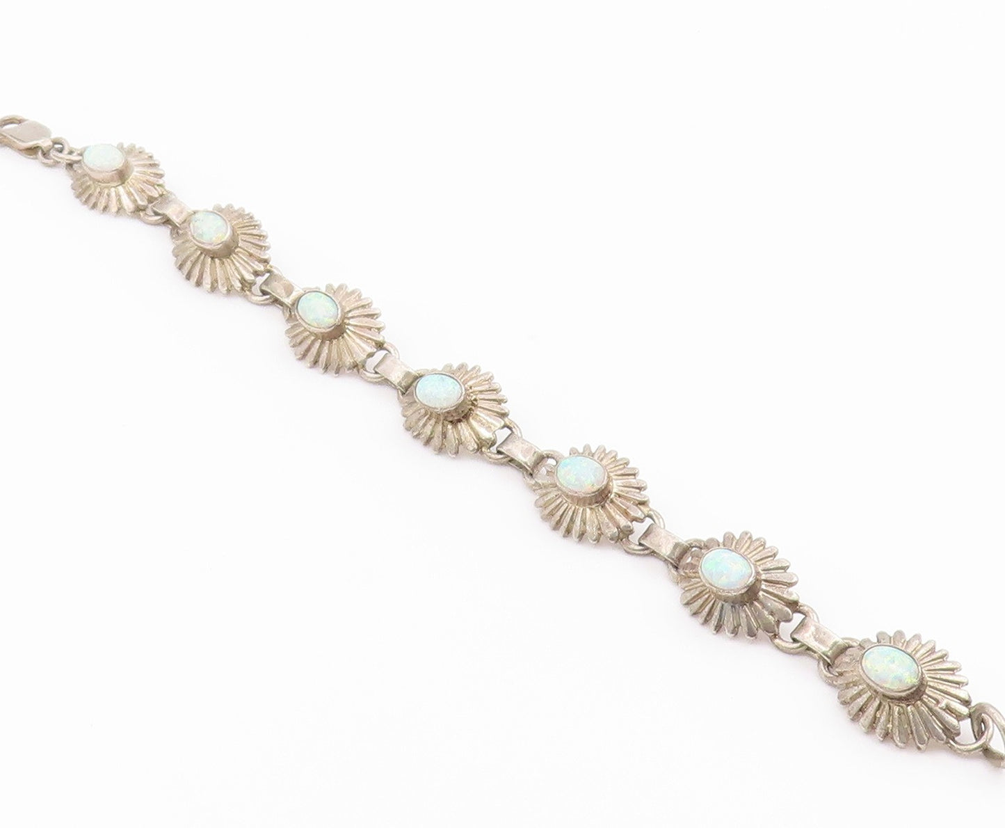 925 Sterling Silver Vintage Bracelet SOUTHWESTERN Fire Opal Floral Link  BT12177