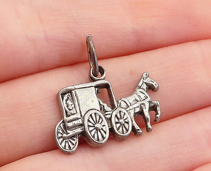 LAND CO. DUTCH 925 Silver  Vintage Shiny Horse Drawn Carriage Pendant  PT3726