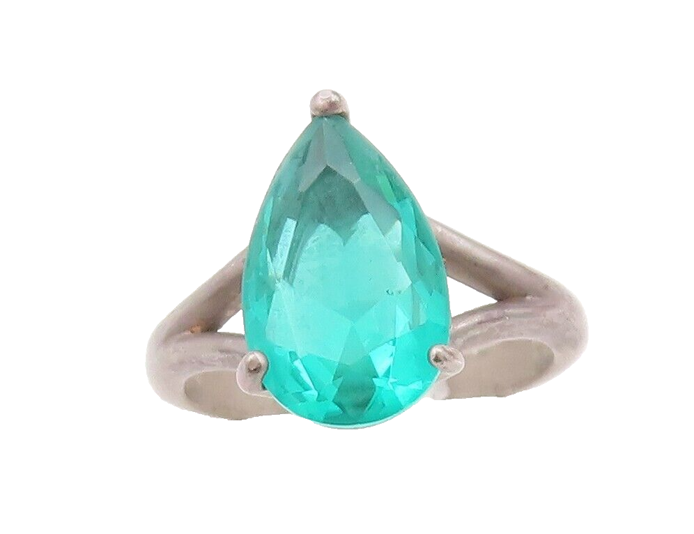 925 Sterling Silver Vintage Ring Minimalist Drop Cut Green CZ  Sz 7  RG29662