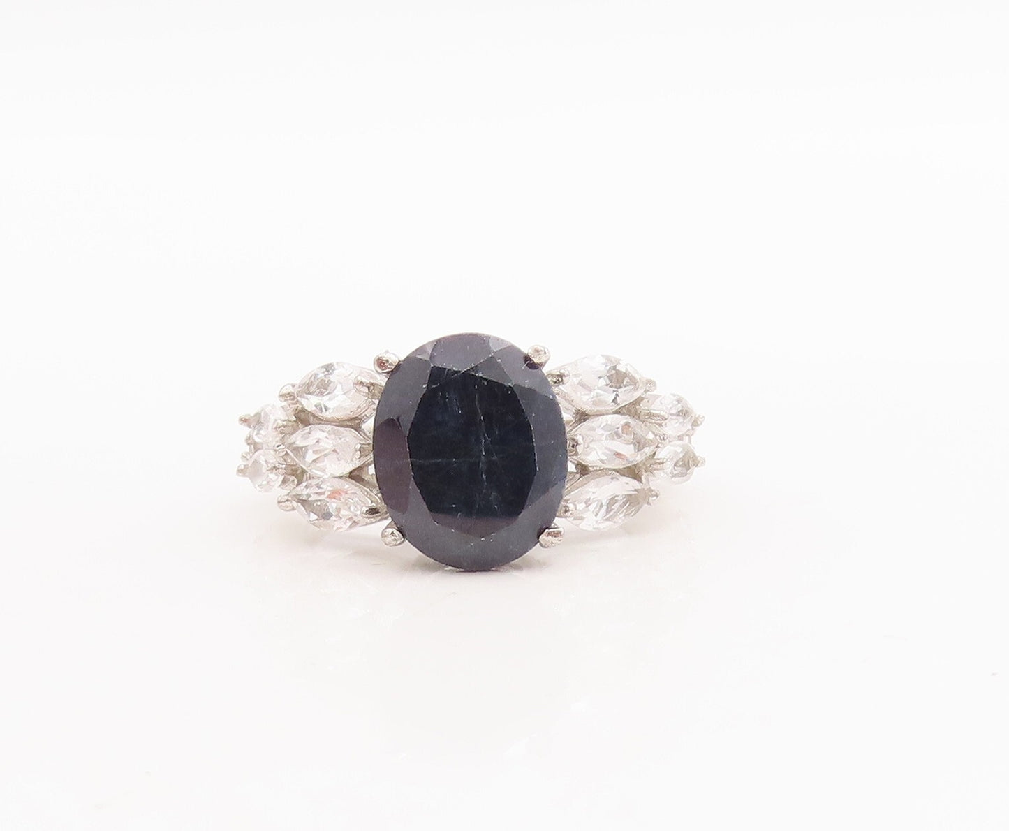 925 Sterling Silver Vintage Ring Oval Cut Sapphire Marquise Topaz Sz 7.5 RG29182