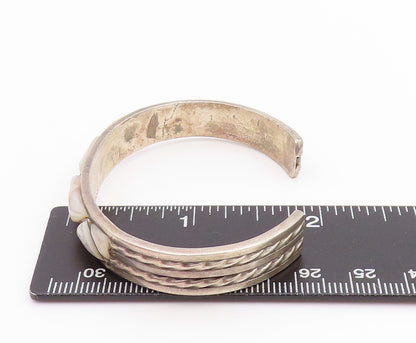 925 Sterling Silver Vintage Bracelet NAVAJO ZUNI Mother Of Pearls Cuff  BT11294