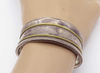 MEXICO 925 Sterling Silver  Vintage Two Tone Striped Cuff Bracelet  BT3393