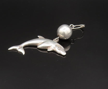 MEXICO 925 Silver  Vintage Bead Ball & Sculpted Dolphins Earrings  EG11830