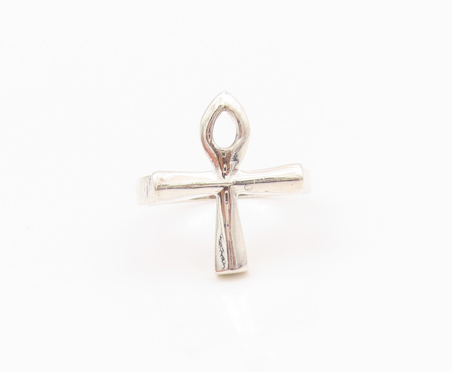 925 Sterling Silver Vintage Ring Religious Ankh Cross Cutout  Sz 9.5  RG33059
