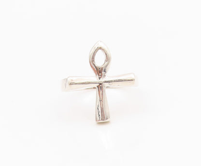 925 Sterling Silver Vintage Ring Religious Ankh Cross Cutout  Sz 9.5  RG33059