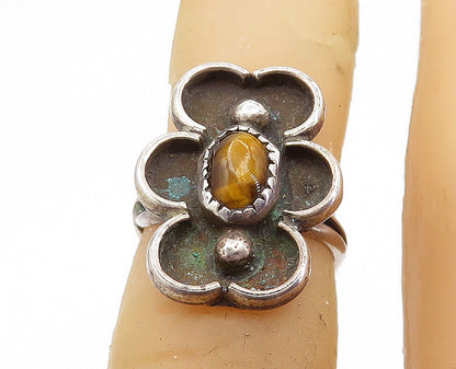 NAVAJO 925 Sterling Silver Vintage Tiger's Eye Oxidized Ring Sz 5.5 RG7981