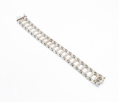 925 Sterling Silver  Vintage Textured Panel Hinge Link Chain Bracelet  BT3122