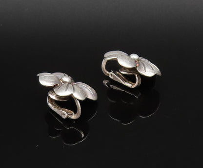 925 Silver  Vintage Etched Four Pedal Flower Non Pierced Earrings  EG12107