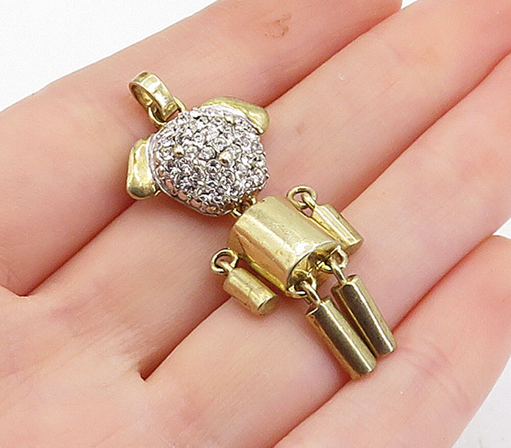 925 Sterling Silver  Vintage Cubic Zirconia Linked Figure Drop Pendant  PT3008