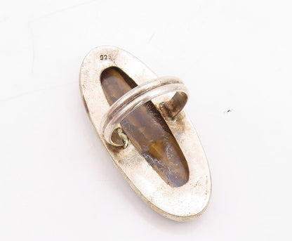 925 Sterling Silver Vintage Ring Modernist Large Oval Tiger's Eye Sz 9.5 RG31738