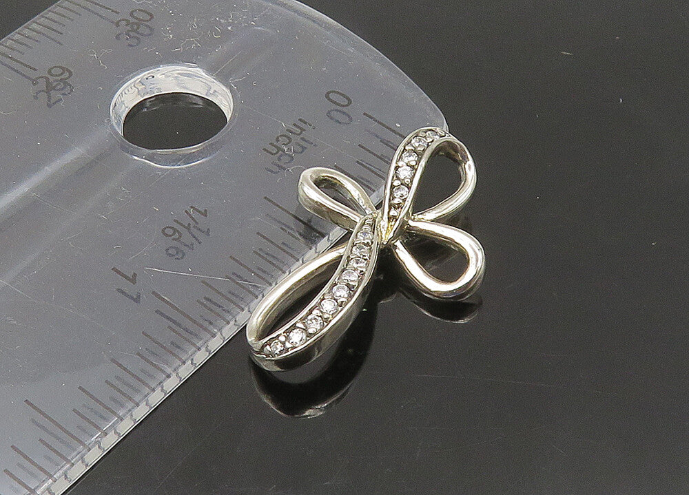 925 Sterling Silver  Vintage Topaz Religious Cross Ribbon Pendant  PT17541