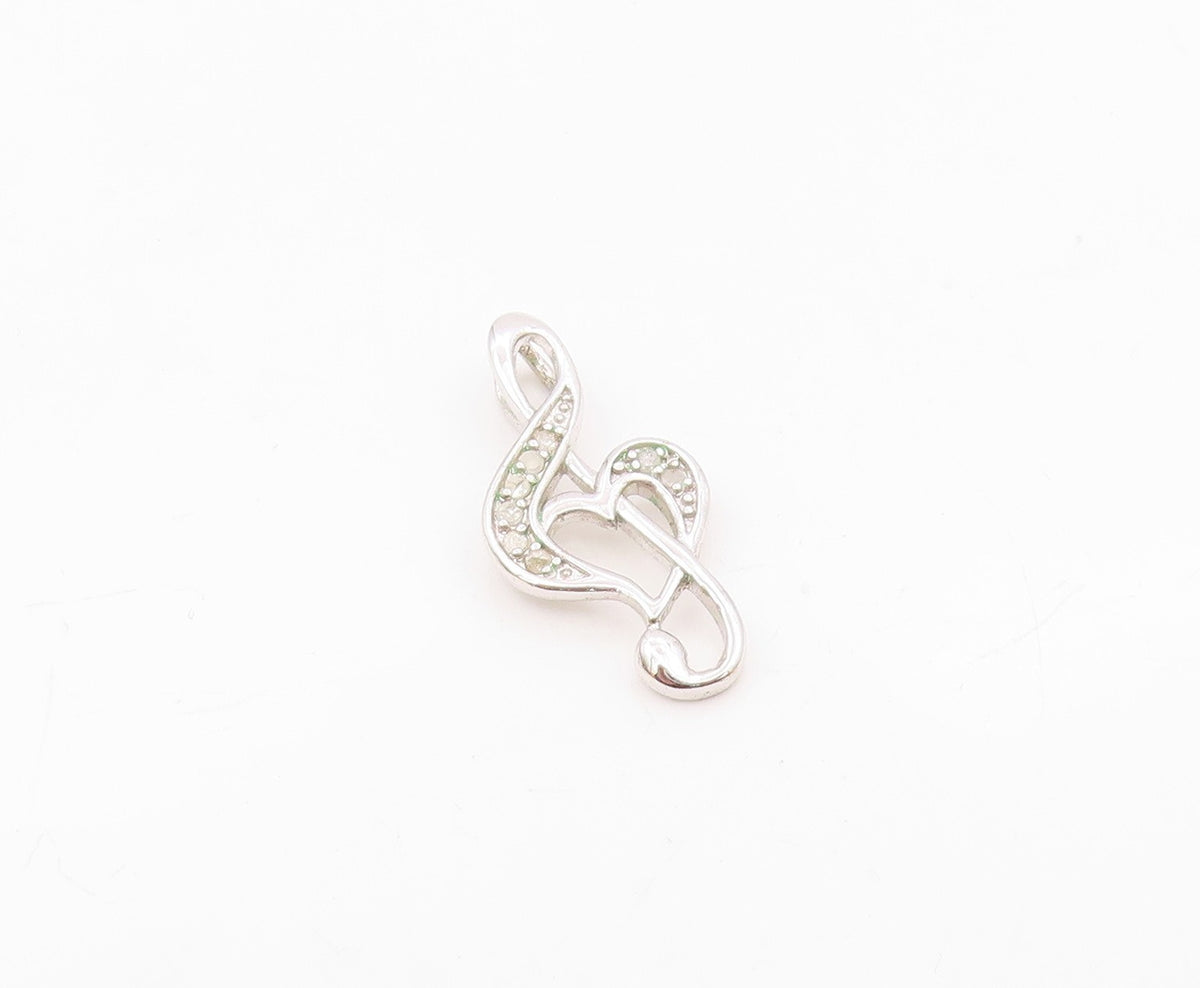925 Sterling Silver   Genuine Diamonds Love Heart Treble Clef Pendant  PT12785