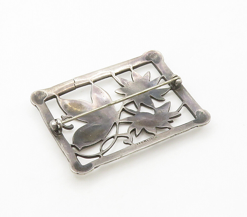 925 Sterling Silver  Vintage Daisy Flowers Swirl Border Brooch Pin  BP5933