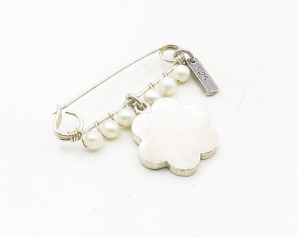 PLANETJILL 925 Silver Vintage Petite Pearls Flower Photo Charm Brooch Pin BP3877