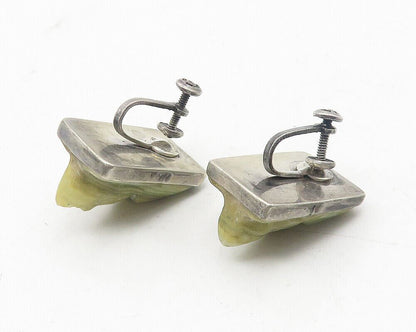 MEXICO 925 Sterling Silver Vintage Face Carved Jade Non Pierce Earrings EG6048