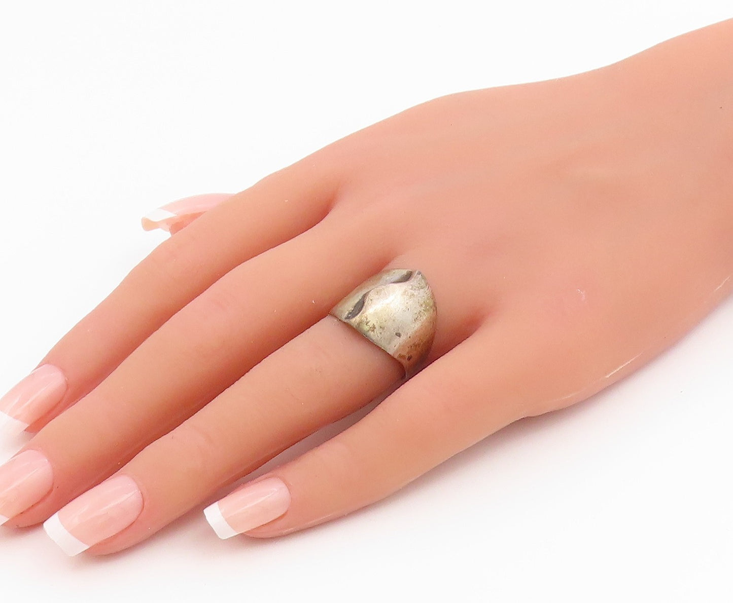 925 Sterling Silver Vintage Ring ISRAEL Modernist Wavy Wide Band  Sz 7  RG35400