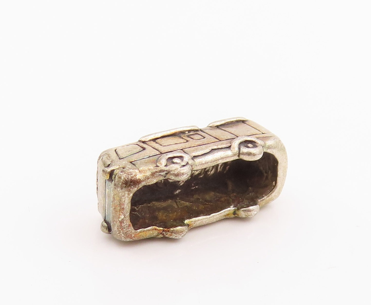 925 Sterling Silver Vintage Pendant Antique Etched School Bus Charm   PT24568