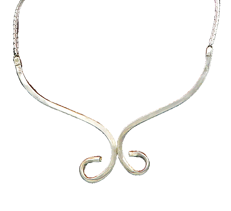 925 Sterling Silver  Vintage Minimalist Double Swirl Collar Necklace  NE3854