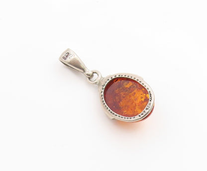 925 Sterling Silver Vintage Pendant Cabochon Honey Amber Ladybird Charm  PT26254