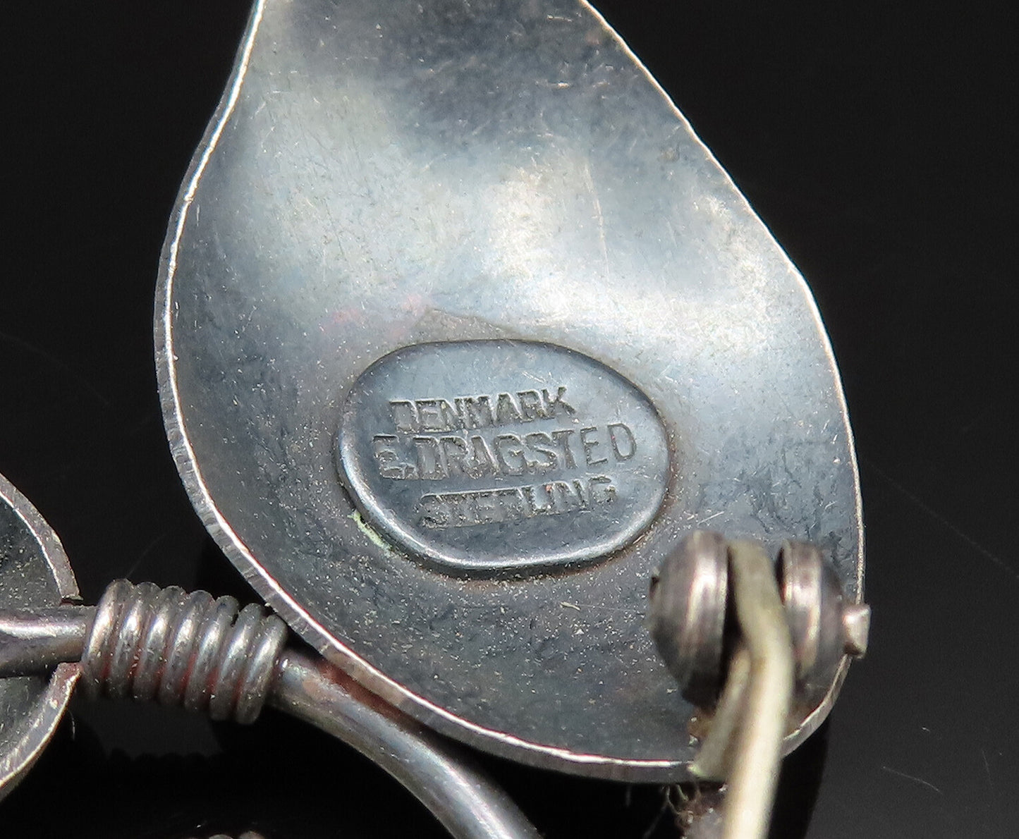 DRAGSTED DENMARK 925 Silver  Vintage Bead & Leaf Stem Brooch Pin  BP9806