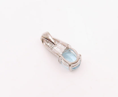 925 Sterling Silver  Shiny Genuine Diamond & Blue Topaz Pendant  PT13890