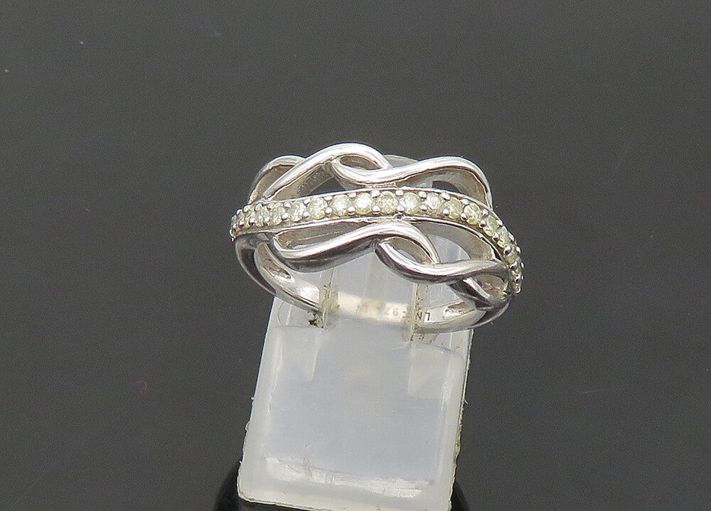 925 Silver  Vintage Genuine Diamonds Split Swirl Band Ring Sz 7  RG21455