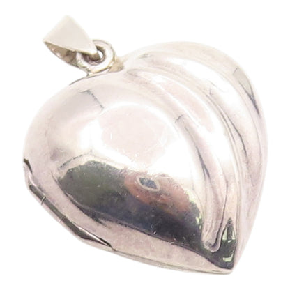 925 Sterling Silver Vintage Pendant Modernist Ribbed Love Heart OPENS  PT26129