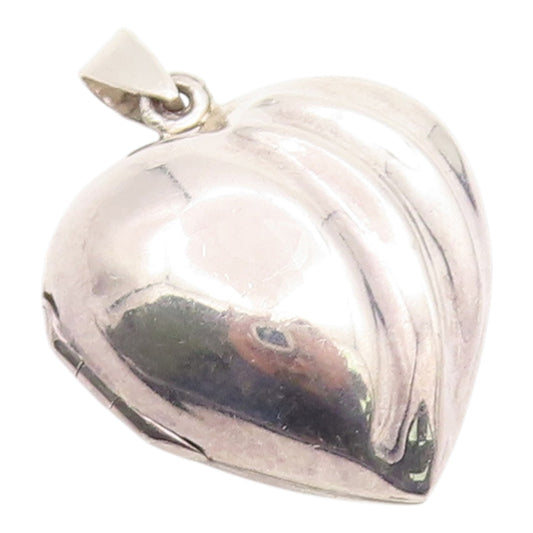 925 Sterling Silver Vintage Pendant Modernist Ribbed Love Heart OPENS  PT26129