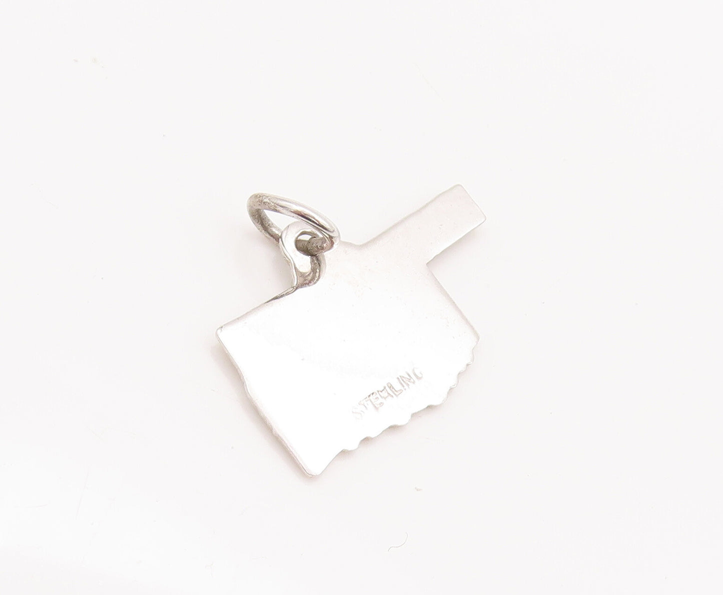 925 Sterling Silver Vintage Pendant Enameled Carved Oklahoma State Map  PT22532