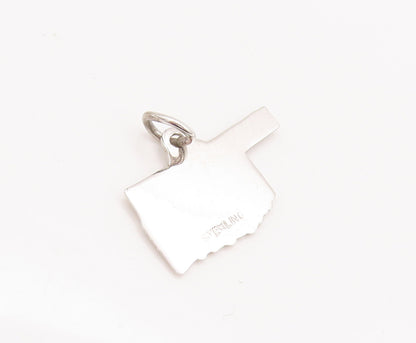 925 Sterling Silver Vintage Pendant Enameled Carved Oklahoma State Map  PT22532