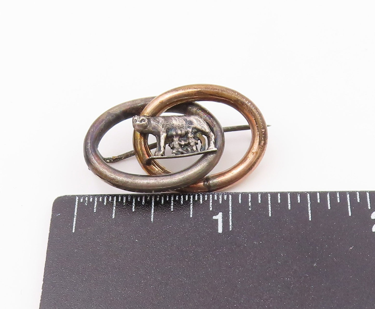 925 Silver Vintage Antique Interlocking Circle & Animal Brooch Pin BP9417