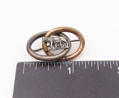 925 Silver Vintage Antique Interlocking Circle & Animal Brooch Pin BP9417