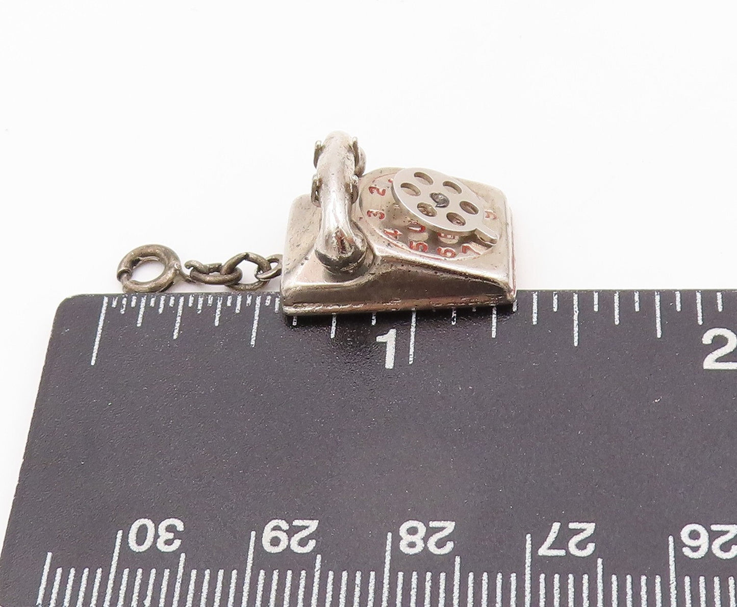 925 Sterling Silver Vintage Pendant Carved Antique Landline Phone Charm  PT23918