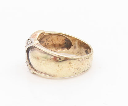 925 Sterling Silver Vintage Ring Two Tone Real Diamonds Crisscross Sz 7 RG34326