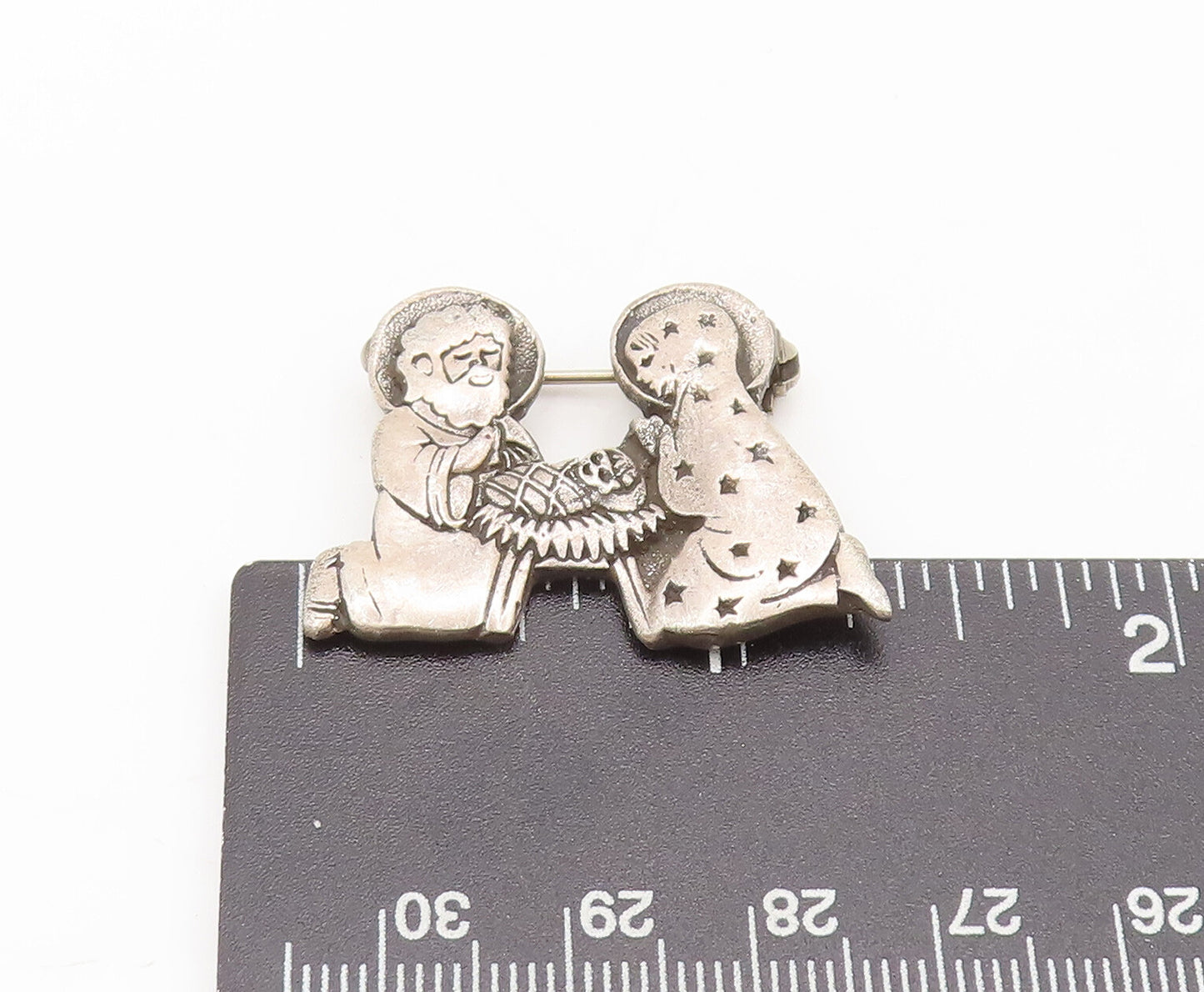 MEXICO 925 Silver  Vintage Carved New Born Baby Family Brooch Pin  BP10485
