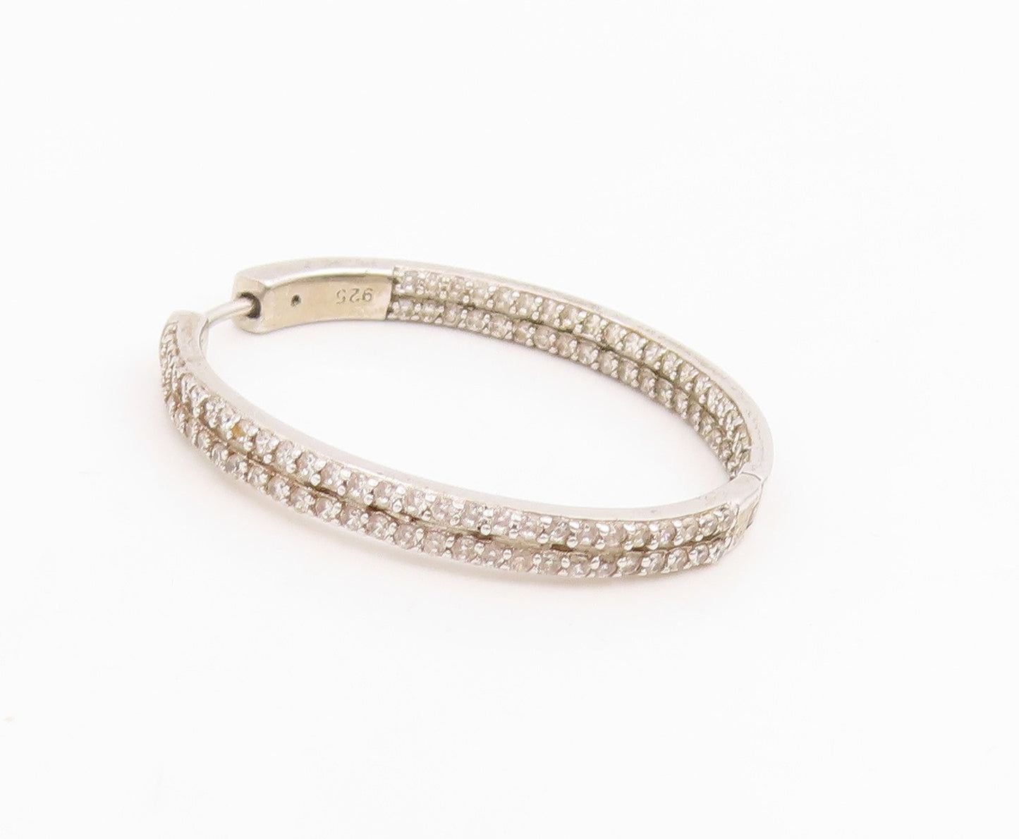925 Sterling Silver Vintage Earrings Multi Row CZ Pave Elegant Oval Hoop EG14072