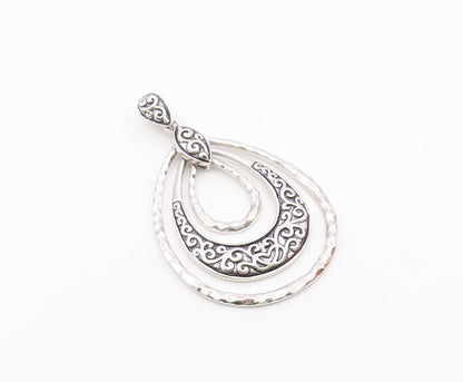 925 Sterling Silver  Shiny Graduated Tear Drop Hammered Swirl Pendant  PT13375