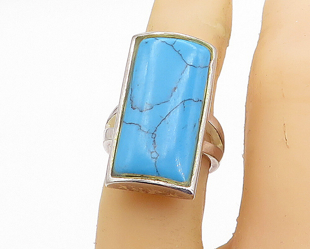 925 Sterling Silver  Turquoise Square Split Band Cocktail Ring Sz 5.5  RG7386
