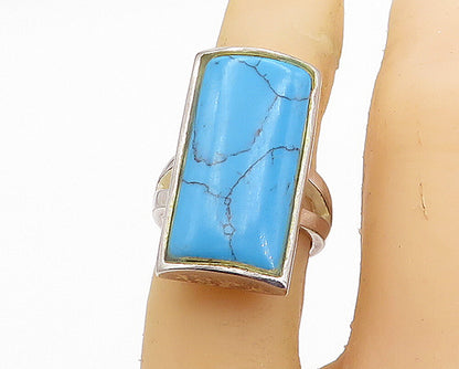 925 Sterling Silver  Turquoise Square Split Band Cocktail Ring Sz 5.5  RG7386